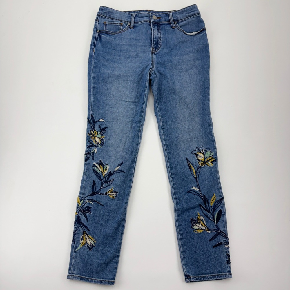 Chicos So Slimming Girlfriend Slim Leg Ankle Jeans Floral Embroidered Blue 00R